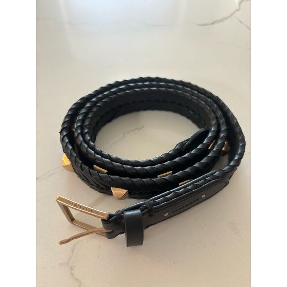 All Saints Black Woven Belt with Gold Studs